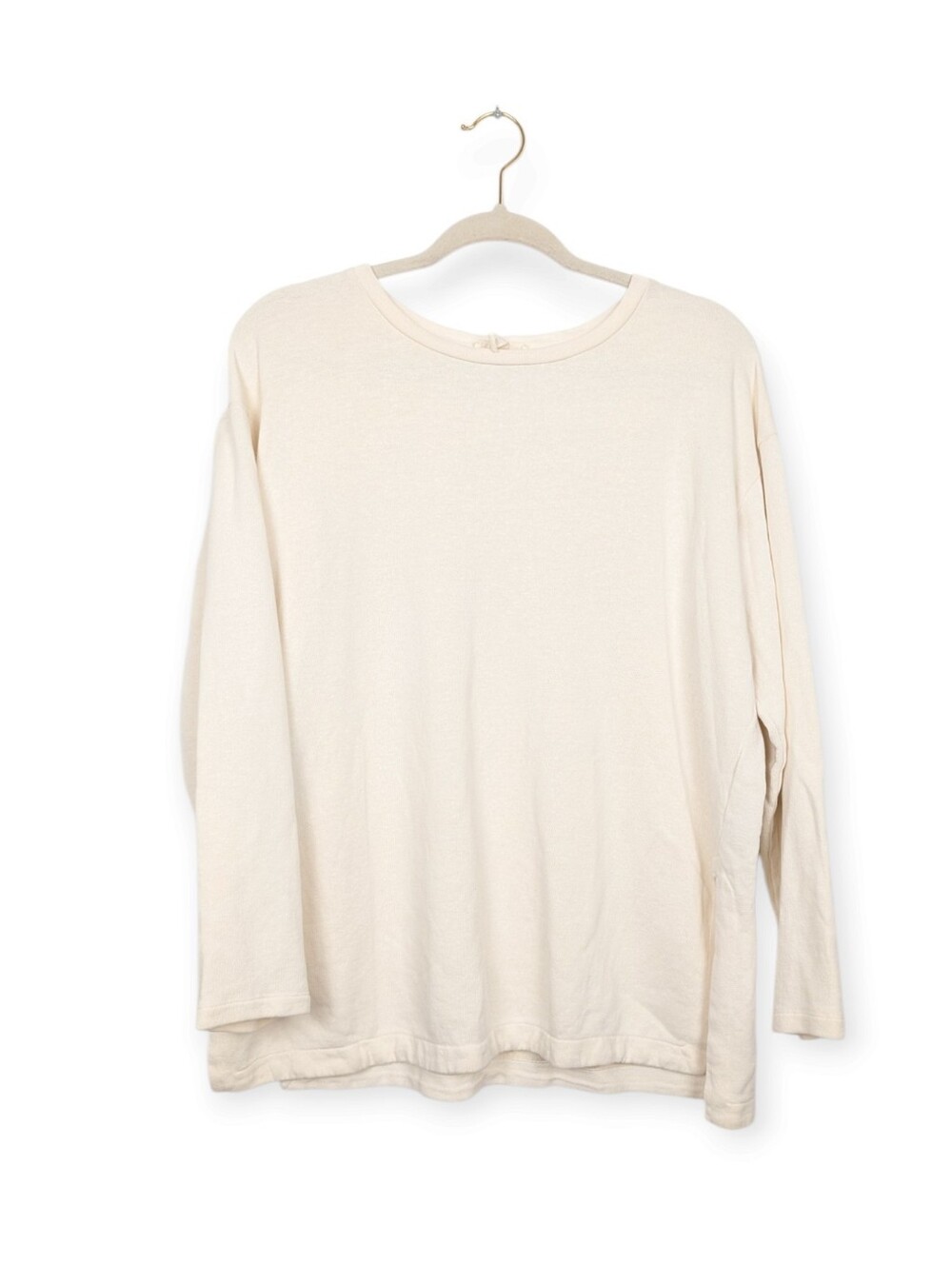 Eileen Fisher Organic Cotton Blend Ivory Long Sleeve Scoop Neck Top Size S
